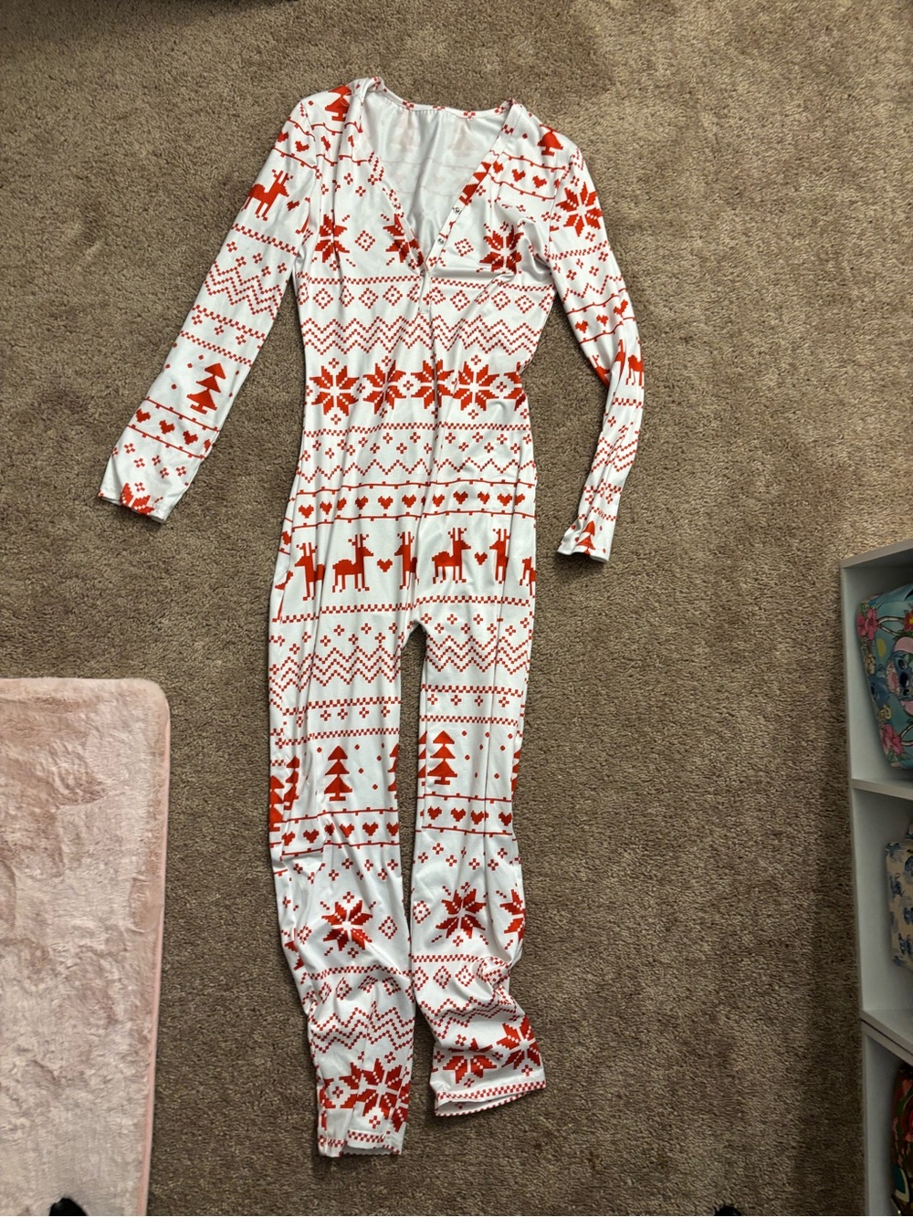 White & Red Holiday Reindeer One-Piece Pajama Romper